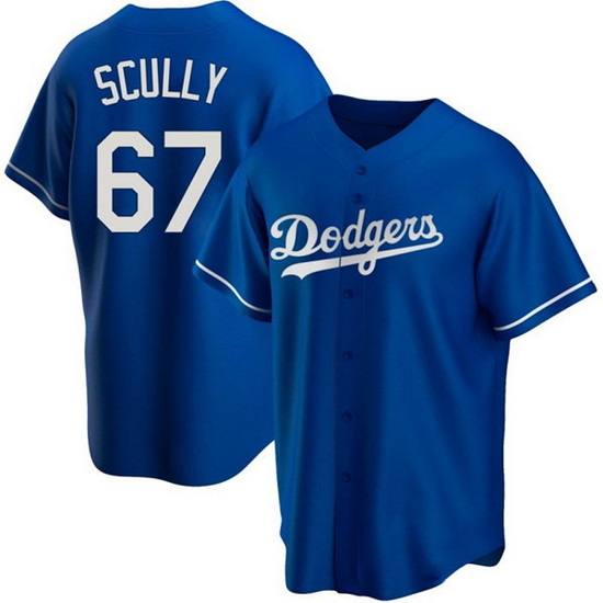 Men Los Angeles Dodgers 67 Vin Scully Blue Cool Base Stitched Baseball Jersey