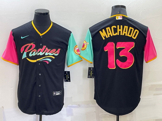 Men San Diego Padres 13 Manny Machado 2022 Black City Connect Cool Base Stitched Jersey