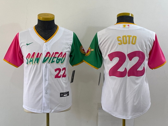 Youth San Diego Padres 22 Juan Soto 2022 White City Connect Stitched Baseball Jersey