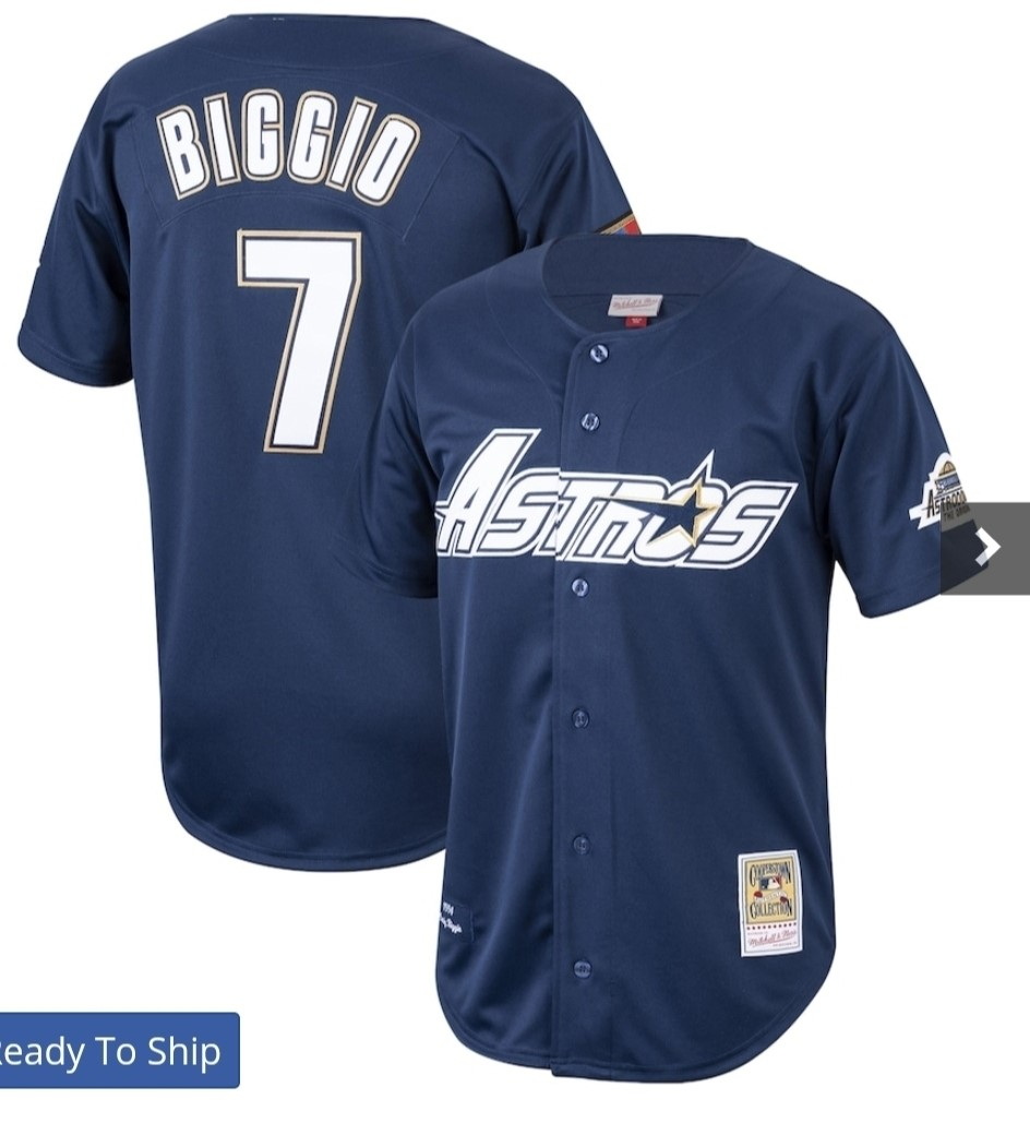 Men Houston Astros 7 Craig Biggio Navy Blue Throwback Stitched M