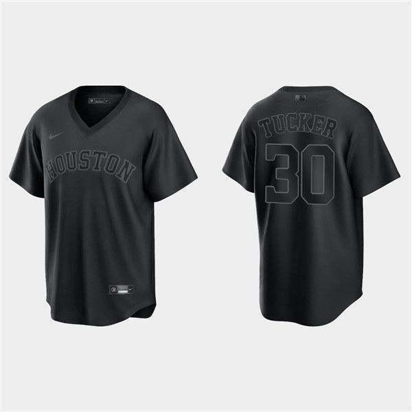 Men Houston Astros 30 Kyle Tucker Black Pitch Black Fashion Replica Stitched Jersey