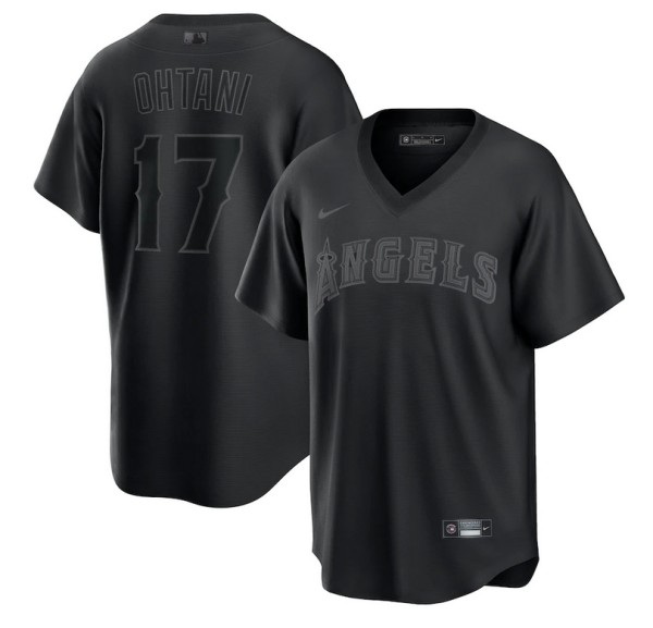 Men Los Angeles Angels 17 Shohei Ohtani Black Pitch Black Fashion Replica Stitched Jersey