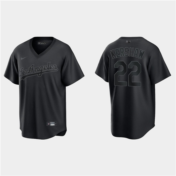 Men Los Angeles Dodgers 22 Clayton Kershaw Black Pitch Black Fashion Replica Stitched Jersey