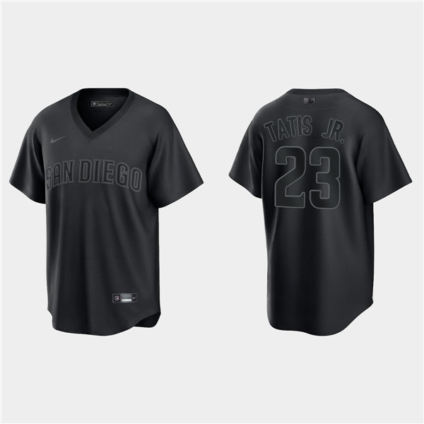 Men San Diego Padres 23 Fernando Tatis Jr  Black Pitch Black Fashion Replica Stitched Jersey
