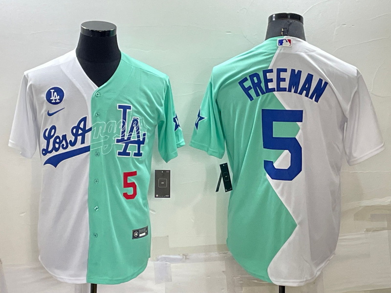 Men Los Angeles Dodgers 5 Freddie Freeman 2022 All Star White Green Cool Base Baseball Jerseys