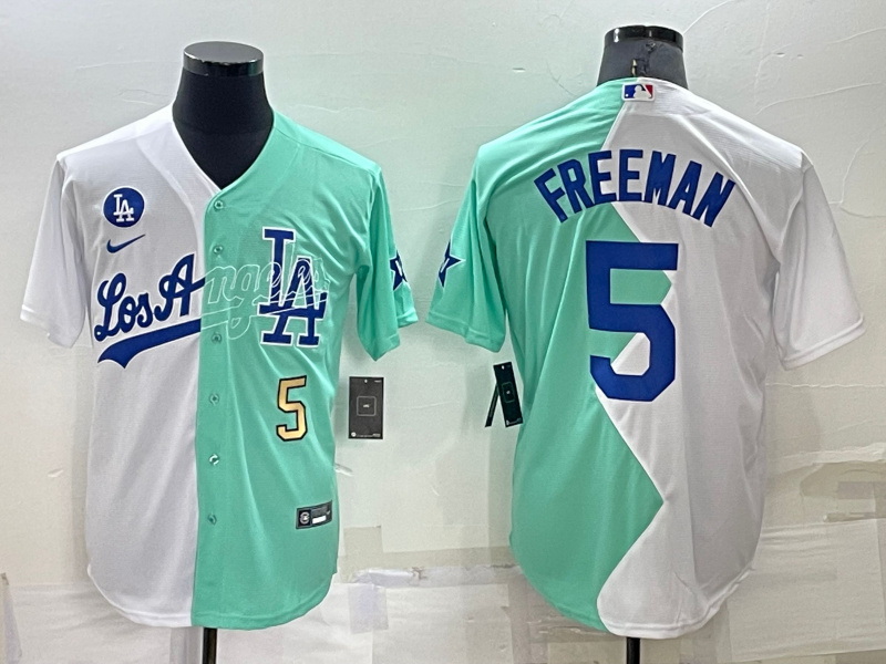 Men Los Angeles Dodgers 5 Freddie Freeman 2022 All Star White Green Cool Base Stitched Baseball Jers