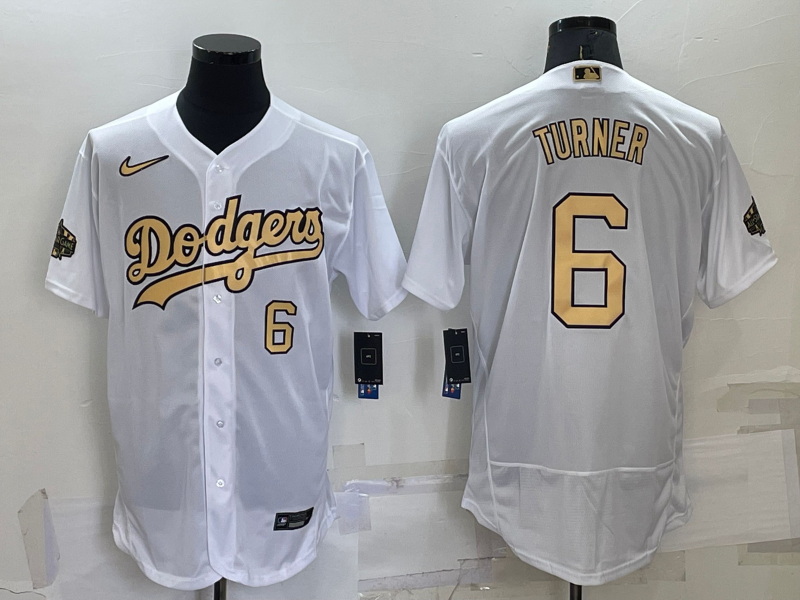 Men Los Angeles Dodgers 6 Trea Turner 2022 All Star White Flex Base Stitched Baseball Jersey