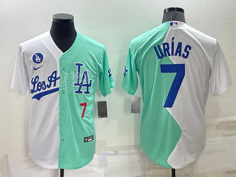 Men Los Angeles Dodgers 7 Julio Ur EDas 2022 All Star White Green Cool Base Stitched Baseball Jersey