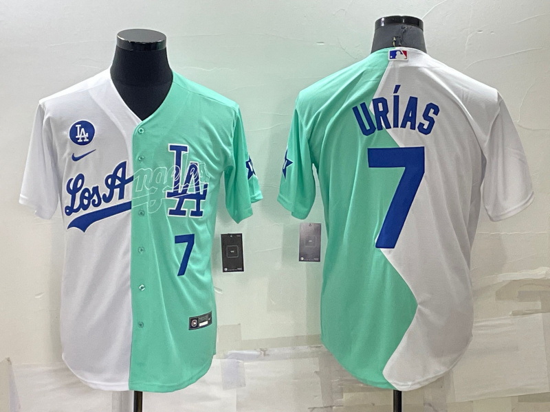 Men Los Angeles Dodgers 7 Julio Ur EDas 2022 All Star White Green Cool Base Stitched Baseball Jersey