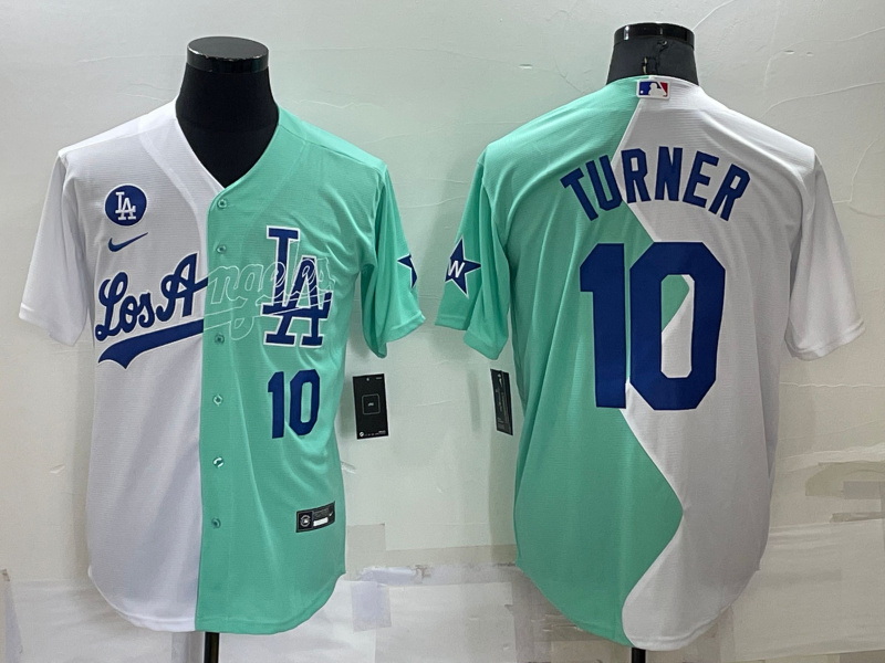 Men Los Angeles Dodgers 10 Justin Turner 2022 All Star White Green Cool Base Baseball Jersey