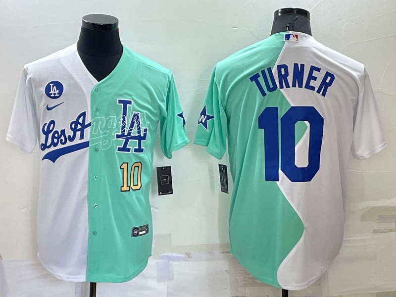 Men Los Angeles Dodgers 10 Justin Turner 2022 All Star White Green Cool Base Baseball Jerseys