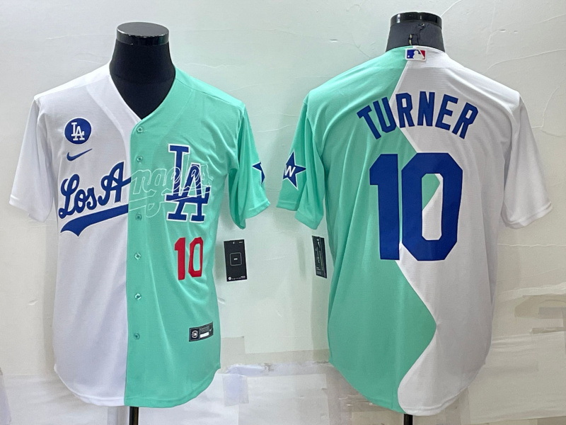 Men Los Angeles Dodgers 10 Justin Turner 2022 All Star White Green Cool Base Stitched Baseball Jerse