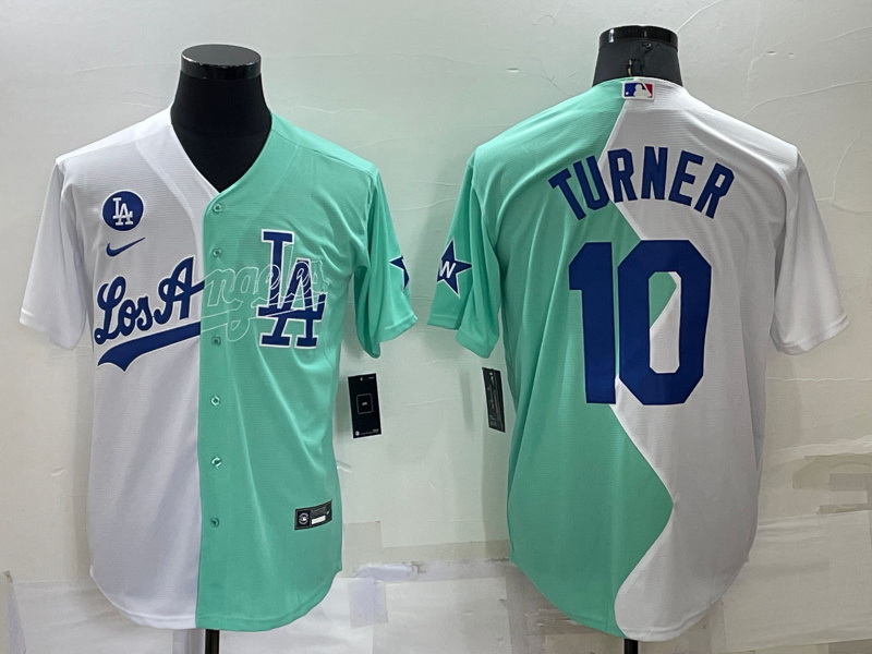 Men Los Angeles Dodgers 10 Justin Turner 2022 All Star White Green Cool Base Stitched Baseball Jerse