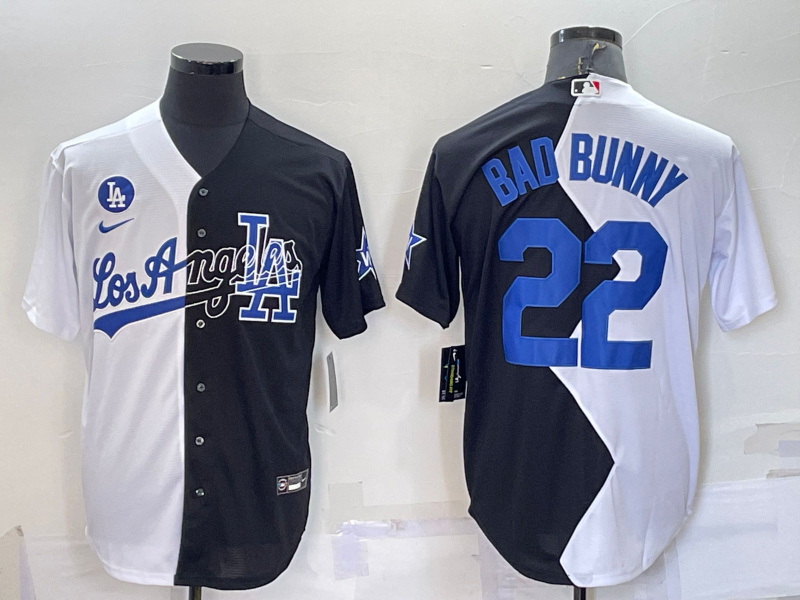 Men Los Angeles Dodgers 22 Bad Bunny 2022 All Star White Black Split Cool Base Baseball Jersey