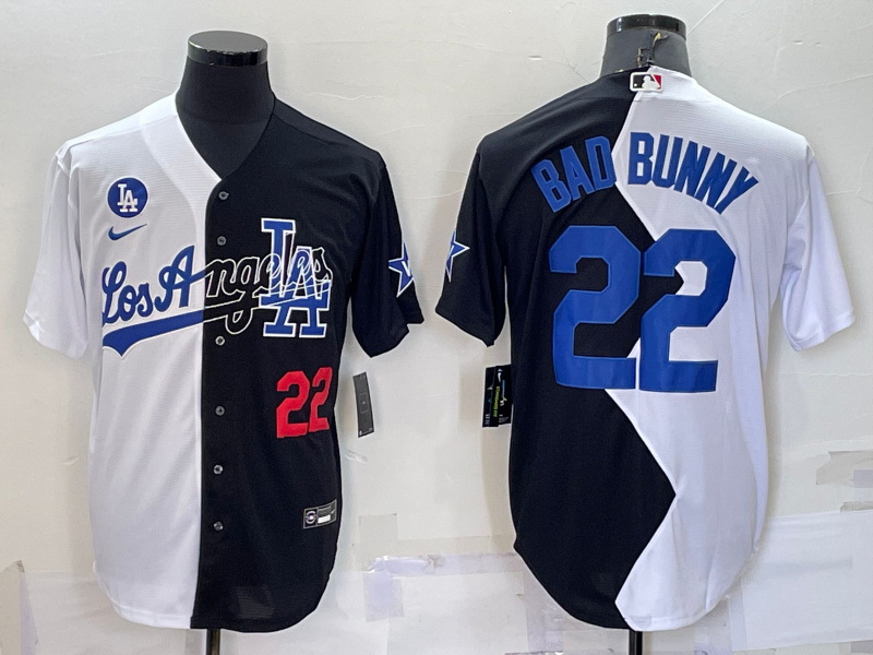 Men Los Angeles Dodgers 22 Bad Bunny 2022 All Star White Black Split Cool Base Stitched Baseball Jer