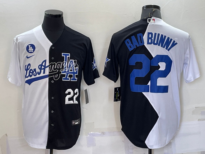 Men Los Angeles Dodgers 22 Bad Bunny 2022 All Star White Black Split Cool Base Stitched Baseball Jer