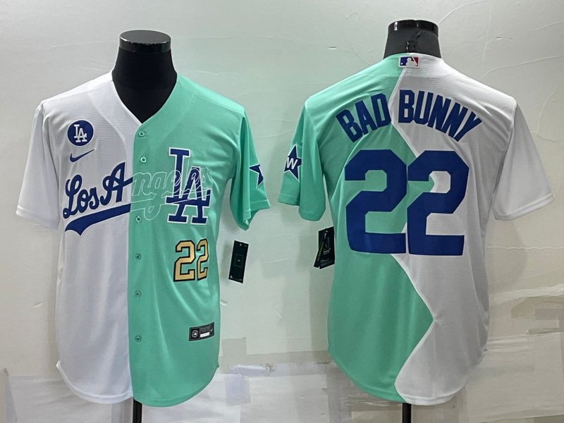 Men Los Angeles Dodgers 22 Bad Bunny 2022 All Star White Green Cool Base Baseball Jersey