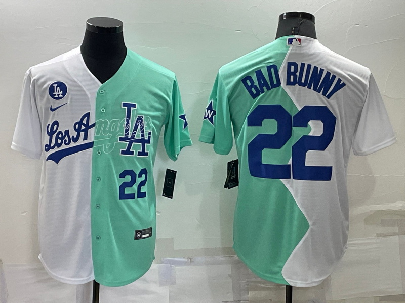 Men Los Angeles Dodgers 22 Bad Bunny 2022 All Star White Green Cool Base Baseball Jerseys