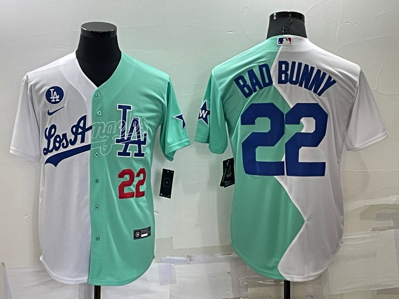 Men Los Angeles Dodgers 22 Bad Bunny 2022 All Star White Green Cool Base Jersey