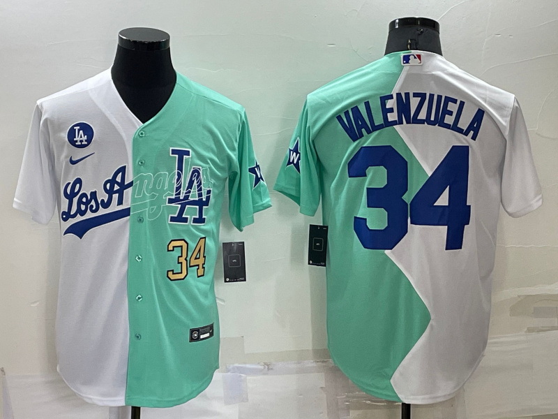 Men Los Angeles Dodgers 34 Fernando Valenzuela 2022 All Star White Green Cool Base Stitched Baseball