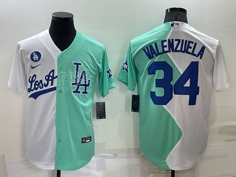 Men Los Angeles Dodgers 34 Fernando Valenzuela 2022 All Star White Green Cool Base Stitched Baseball