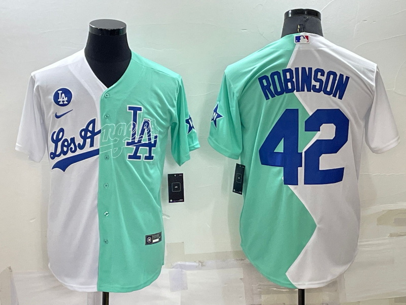 Men Los Angeles Dodgers 42 Jackie Robinson 2022 All Star White Green Cool Base Stitched Baseball Jer