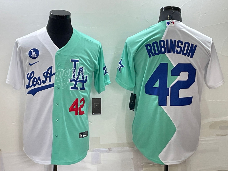 Men Los Angeles Dodgers 42 Jackie Robinson 2022 All Star White Green Cool Base Stitched Baseball Jer