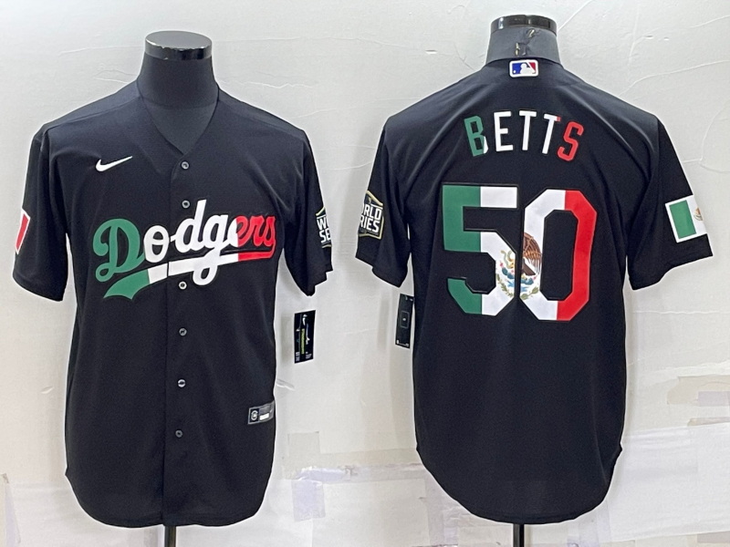 Men Los Angeles Dodgers 50 Mookie Betts Black Mexico Cool Base Stitched Baseball Jersey