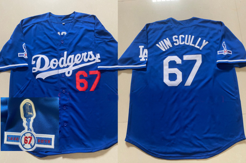 Men Los Angeles Dodgers 67 Vin Scully Blue Throwback 1950 2016 Jersey