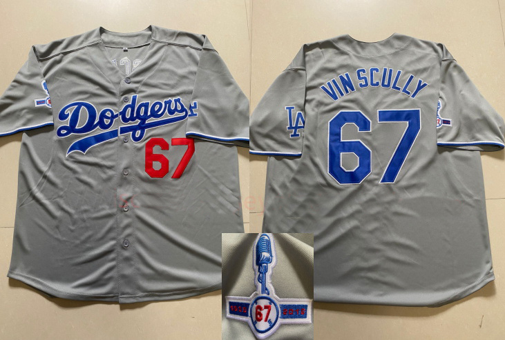 Men Los Angeles Dodgers 67 Vin Scully Gray Throwback 1950 2016 Jersey