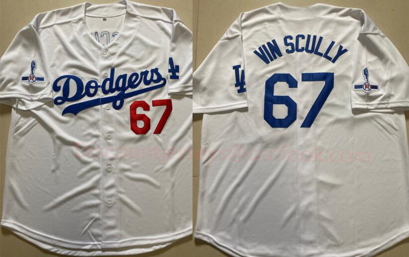 Men Los Angeles Dodgers 67 Vin Scully White Throwback 1950 2016 
