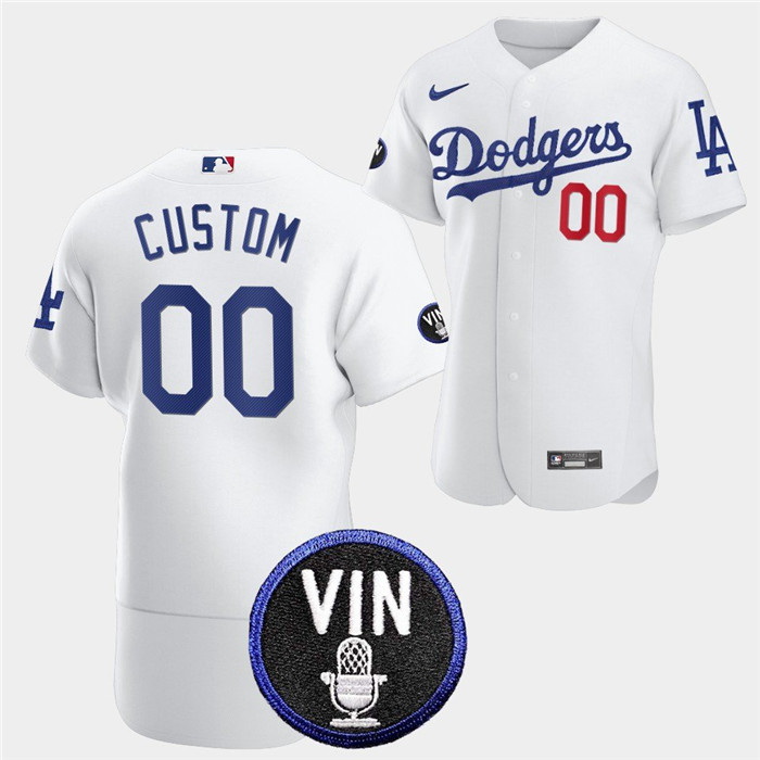 Men Los Angeles Dodgers Active Player Custom 2022 White Vin Scully Patch Flex Base Stitched Baseball