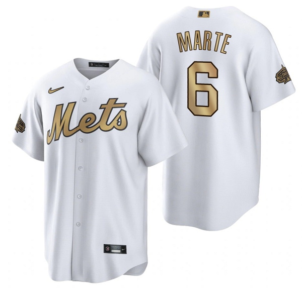 Men New York Mets 6 Starling Marte 2022 All Star White Cool Base Stitched Baseball Jersey