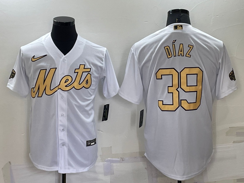 Men New York Mets 39 Edwin D EDaz 2022 All Star White Cool Base Stitched Baseball Jersey