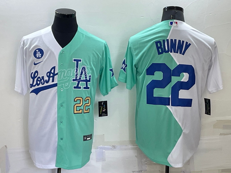 Men Nike Los Angeles Dodgers 22 Bad Bunny 2022 All Star White Green Cool Base Stitched Baseball Jers