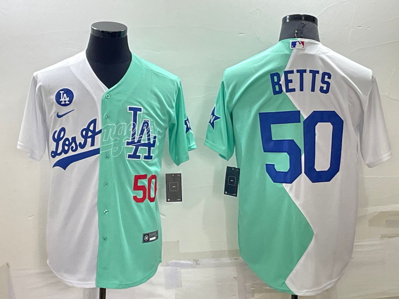 Men Nike Los Angeles Dodgers 50 Mookie Betts 2022 All Star White Green Cool Base Stitched Baseball J