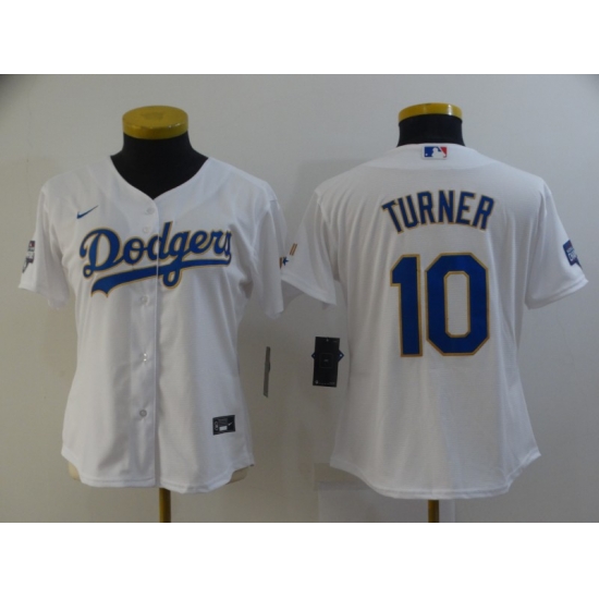 Youth Los Angeles Dodgers Justin Turner 10 Championship Gold Trim White All Stitched Cool Base Jerse