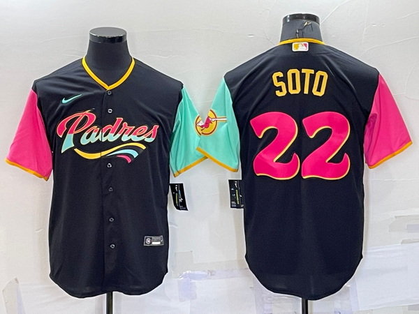 Men San Diego Padres 22 Juan Soto 2022 Black City Connect Cool Base Stitched Jersey