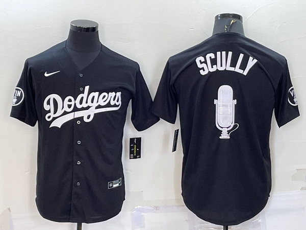 Men Los Angeles Dodgers 67 Vin Scully Black Big Logo With Vin Sc