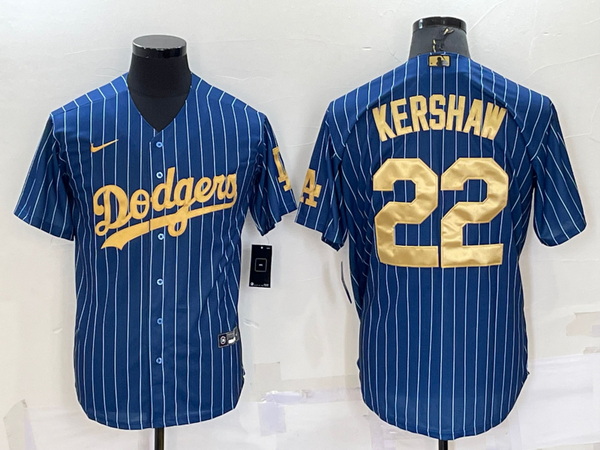 Men Los Angeles Dodgers 22 Clayton Kershaw Navy Gold Cool Base Stitched Baseball Jersey