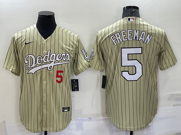 Men Los Angeles Dodgers 5 Freddie Freeman Cream Cool Base Stitched Jersey