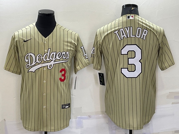 Men Los Angeles Dodgers 3 Chris Taylor Cream Cool Base Stitched Jersey