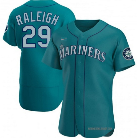 Men Seattle Mariners 29 Cal Raleigh Aqua Flex Base Stitched Jersey