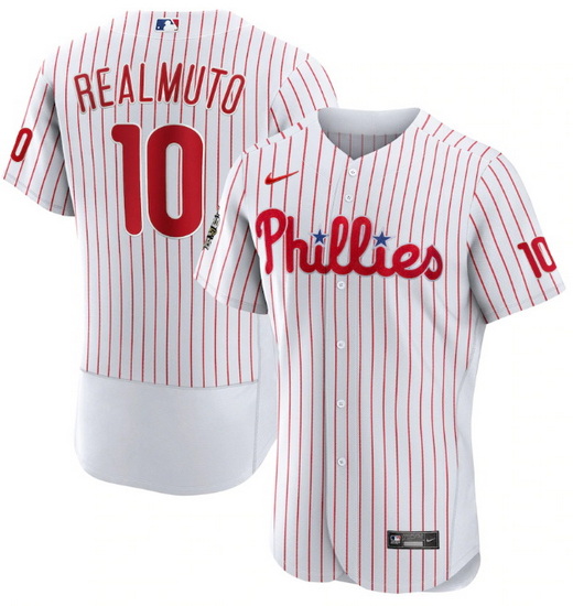 Men Philadelphia Phillies 10 J T  Realmuto White 2022 World Series Flex Base Stitched Baseball Jerse