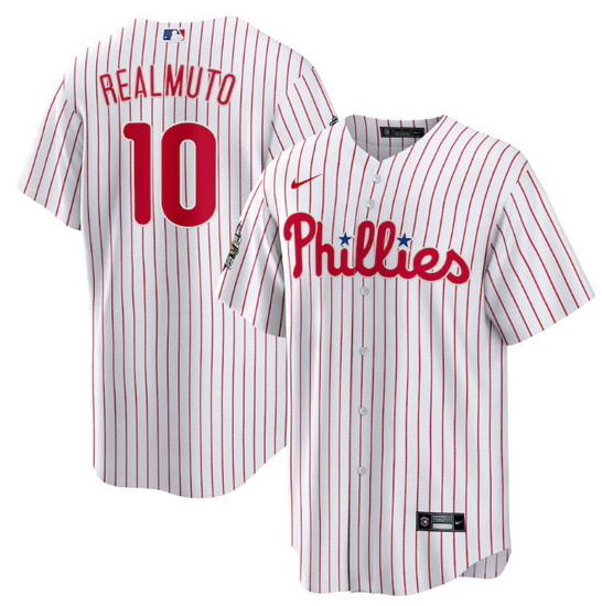 Men Philadelphia Phillies 10 J T  Realmuto White 2022 World Series Cool Base Stitched Baseball Jerse