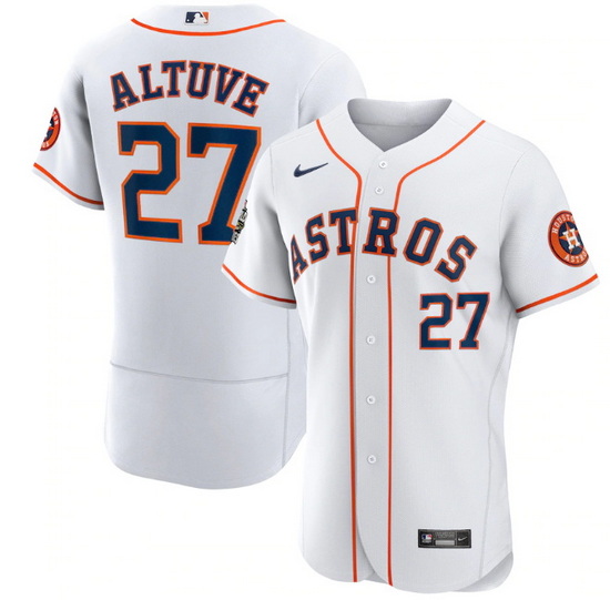 Men Houston Astros 27 Jose Altuve White 2022 World Series Flex Base Stitched Baseball Jersey