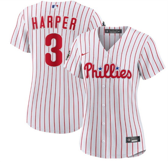 Women Philadelphia Phillies 3 Bryce Harper White 2022 World Series Flex Base Stitched Baseball Jerse