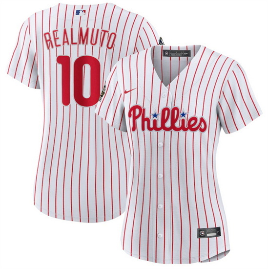 Women Philadelphia Phillies 10 J T  Realmuto White 2022 World Series Flex Base Stitched Baseball Jer