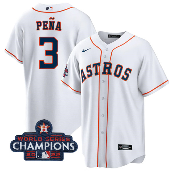 Men's Houston Astros #3 Jeremy Pena White 2022 World Series Champions Cool Base Stitched Baseball Je