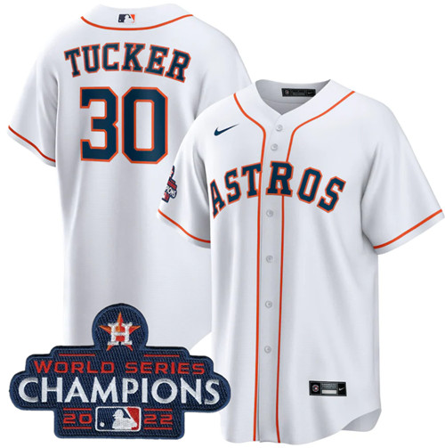 Men's Houston Astros #30 Kyle Tucker White 2022 World Series Cha